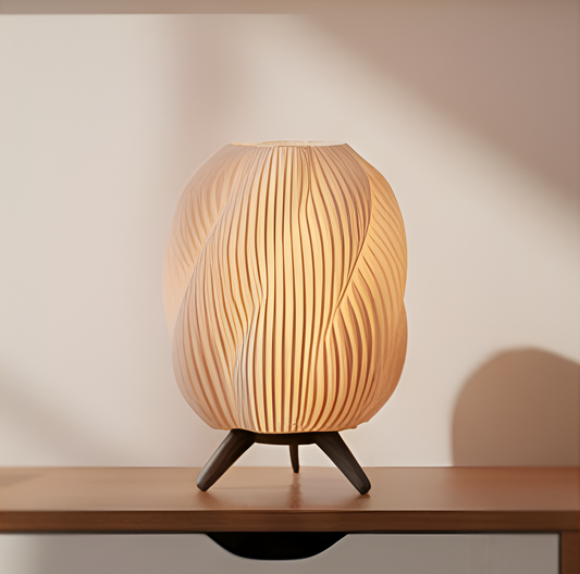 Scandinavian Style Swirl Pleated Lamp | Tripod LED Night